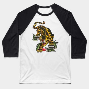 Crawling Tiger Tattoo Design Baseball T-Shirt